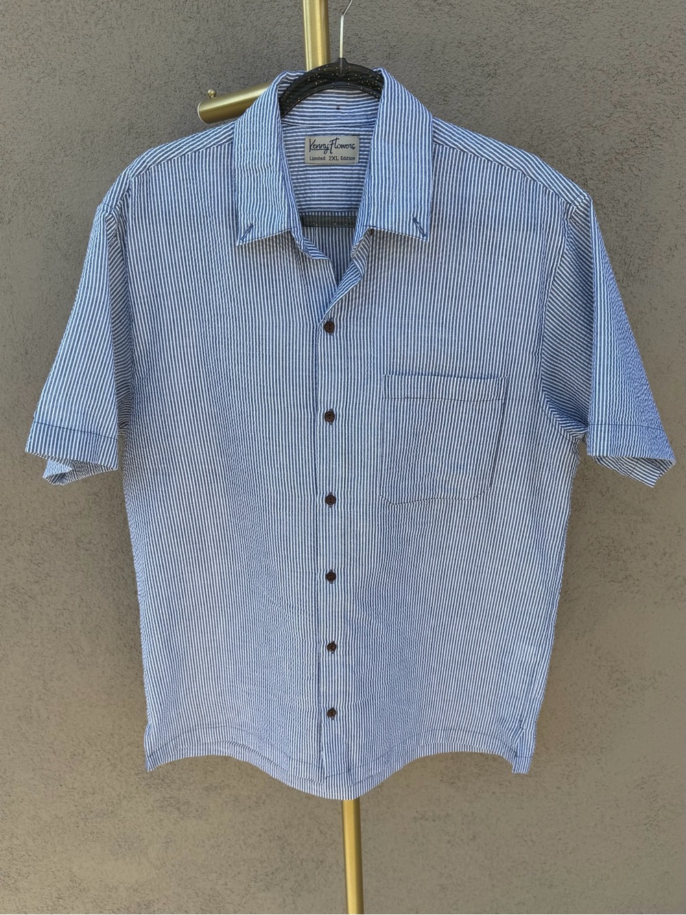 Kenny Flowers Blue White Seersucker Stripe Button Down Shirt 2XL